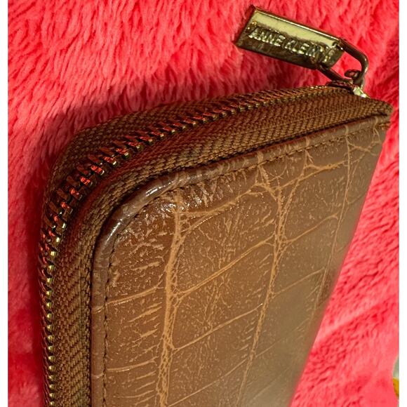 Anne Klein Women’s Wallet Brown Croc Embossed Faux Leather Zip Around - Picture 7 of 12